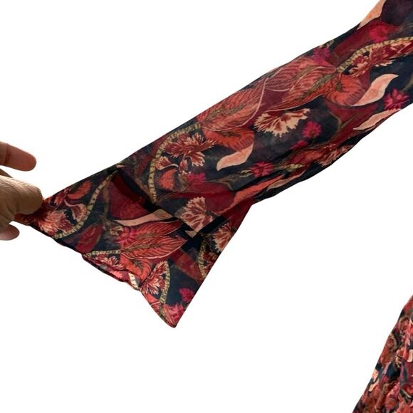 Dôen Assam Maxi Dress Button Up Long Sleeve Tropical Floral Red Pink Black Small - Picture 7 of 13